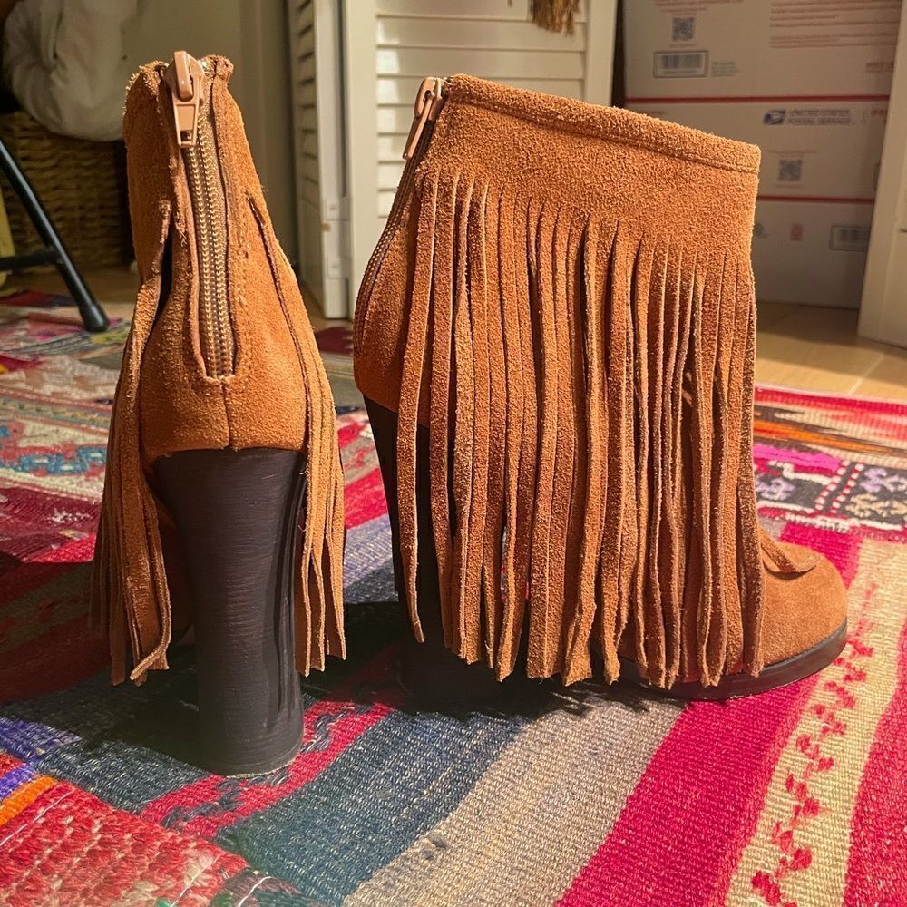 NYLA Suede Ankle Boots w/ Fringe